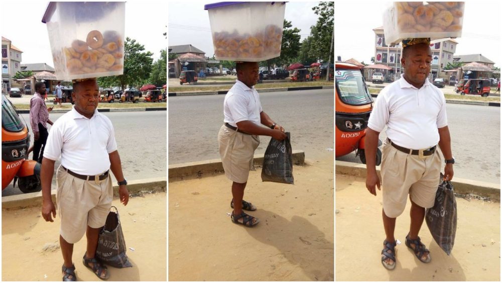 Image result for Inspiring photos of neatly dressed man spotted hawking doughnuts in Akwa Ibom