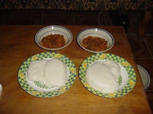 The finished tuwon shinkafa and egusi soup