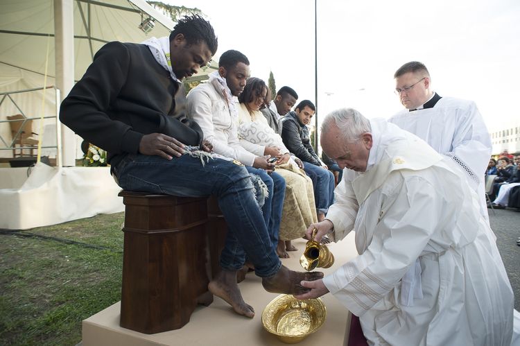 Pope Francis Performing a Traditional Foot-Washing Ritual on Holy Thursday