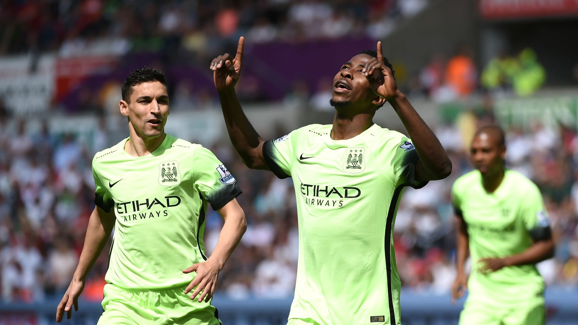 Kelechi Iheanacho, Celebrating His Goal With Manchester City Team-mate, Jesus Navas