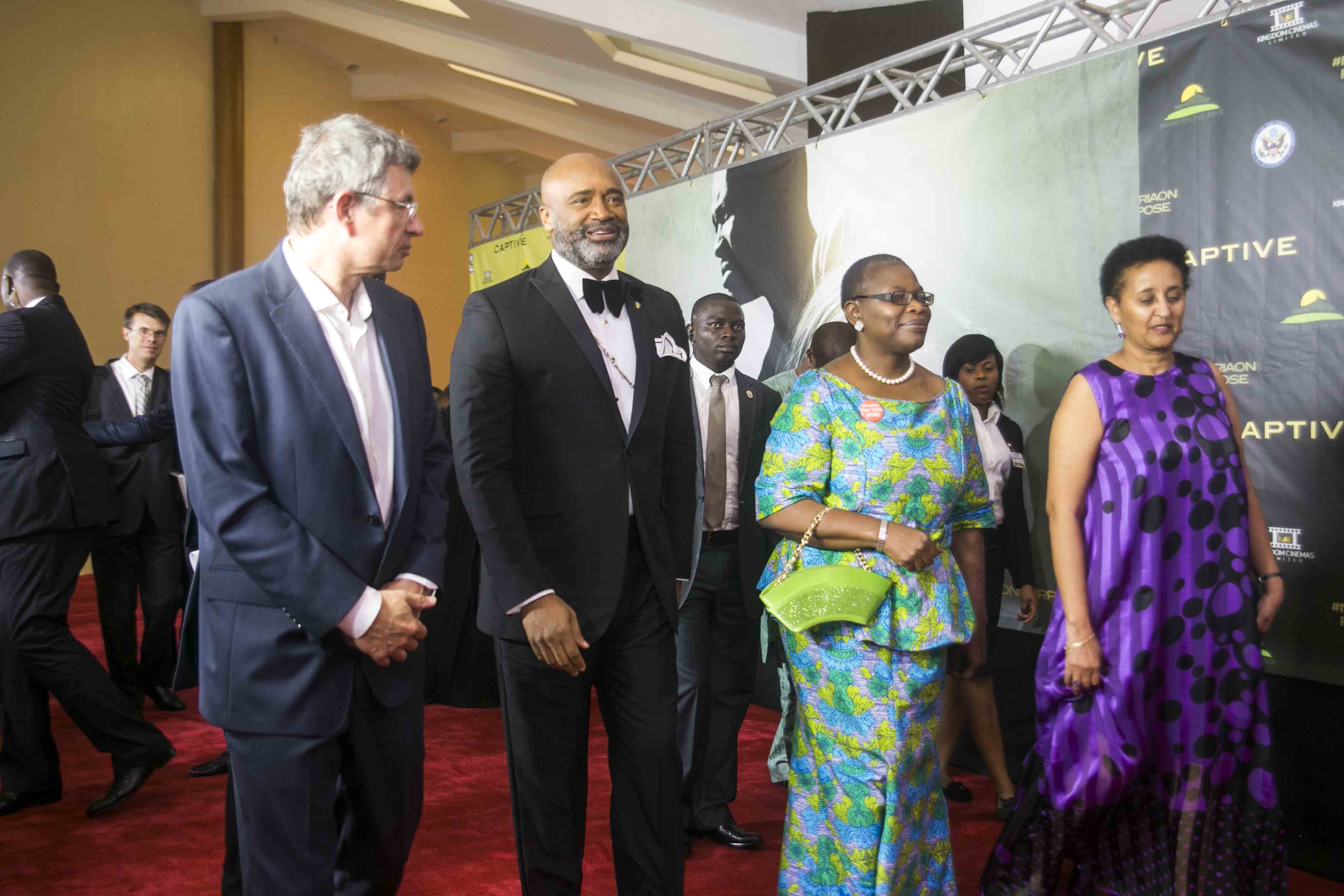 Left to Right: Pastor Paul, Oby Ezeks and Dehab Ghebreab at a movie premier at House on the Rock Church US Diplomat