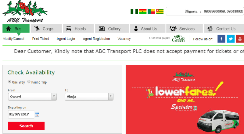 Abc Transport Nigeria Price List Online Booking Contact Number