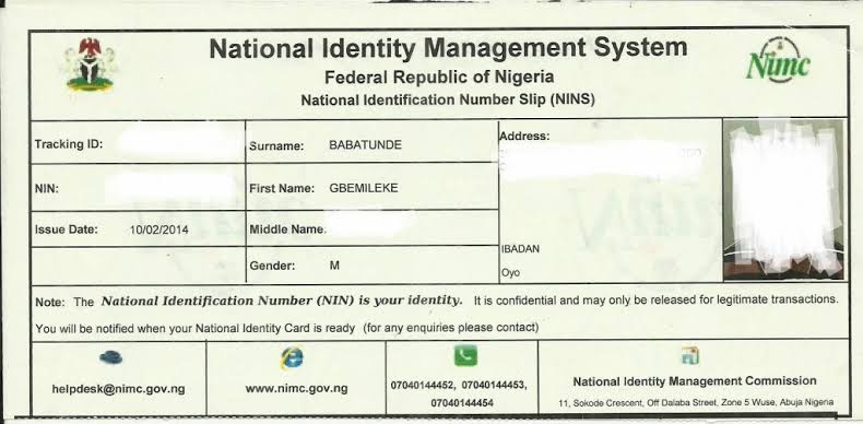 NIMC Transaction ID Slip
