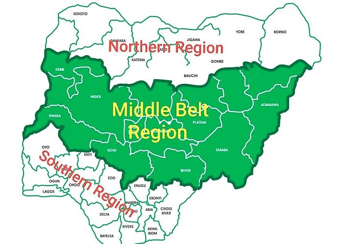 The middle Belt states in Nigeria
