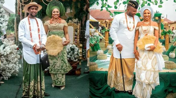 Urhobo traditioal marriage attire for men and women
